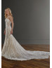Strapless Plunging Neck Ivory Lace Tulle Open Buttons Back Wedding Dress